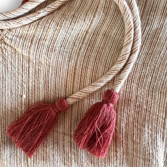 Johnny Was JW Workshop Blouse Women Small Tan Embroidered Sleeve Tassel Tie Boho - Picture 7 of 12